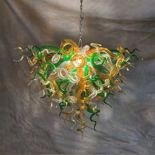 Green and amber color hand made blown glass ceiling light