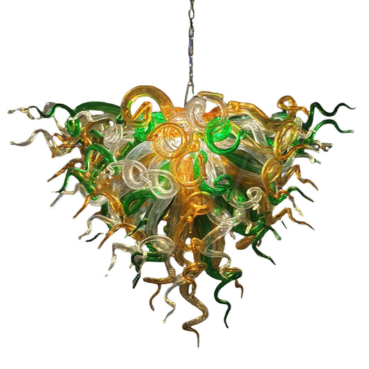 Green and amber color hand made blown glass ceiling light