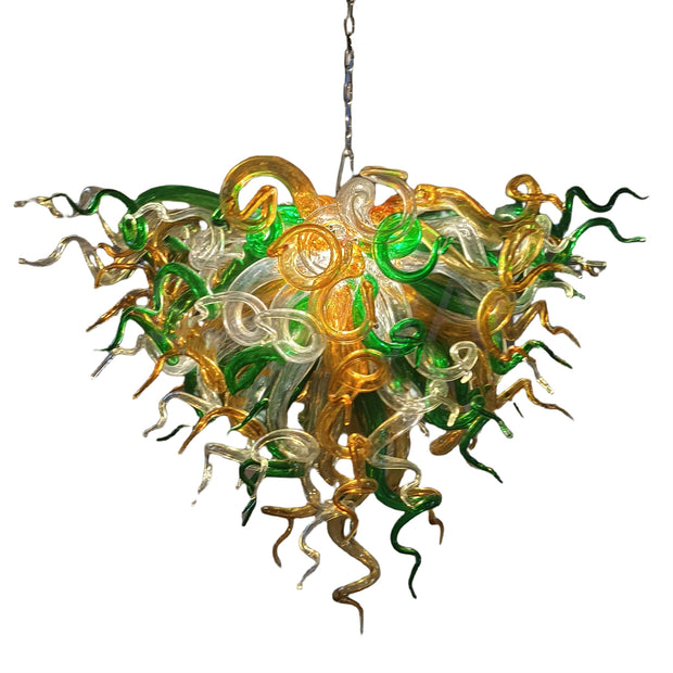 Green and amber color hand made blown glass ceiling light