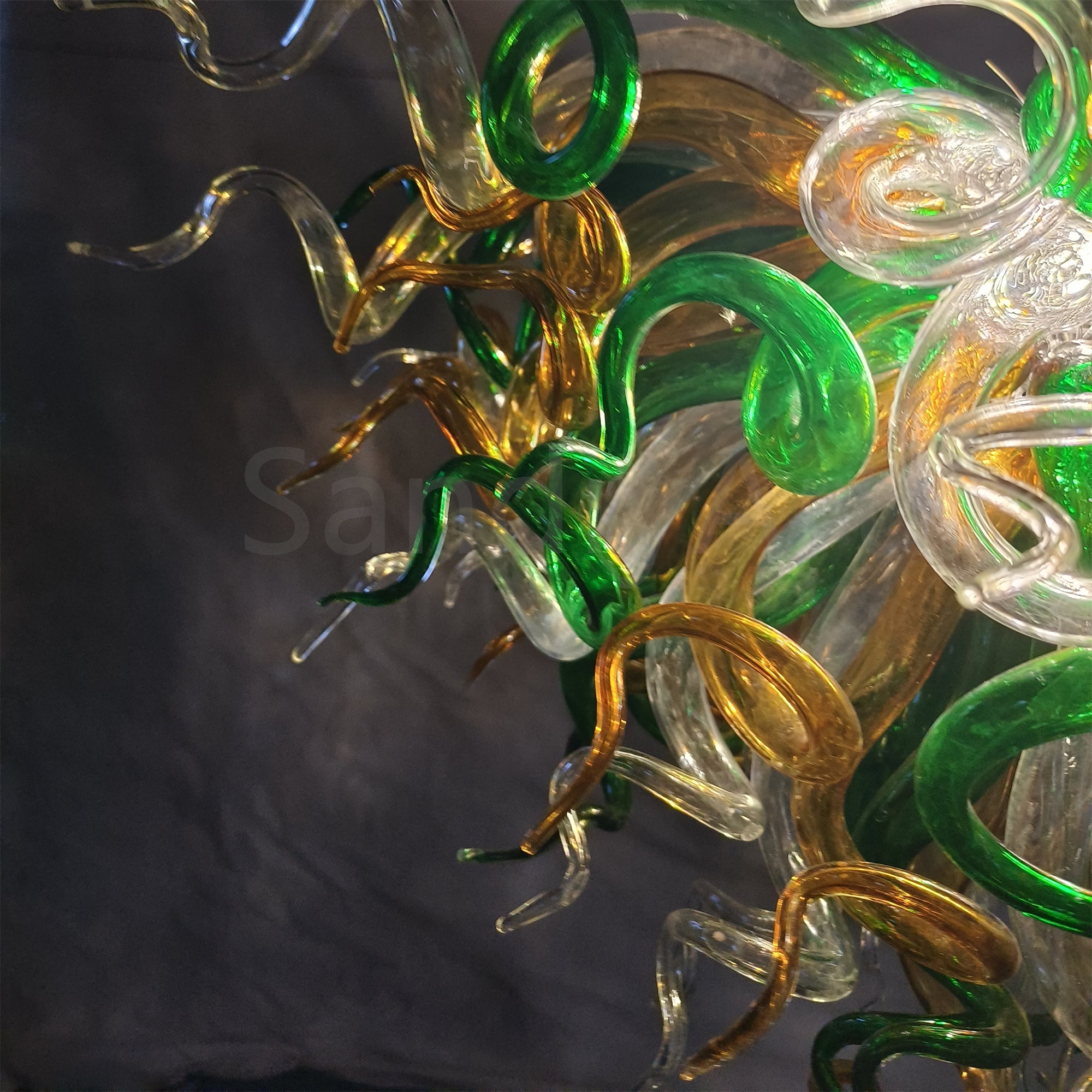 Green and amber color hand made blown glass ceiling light