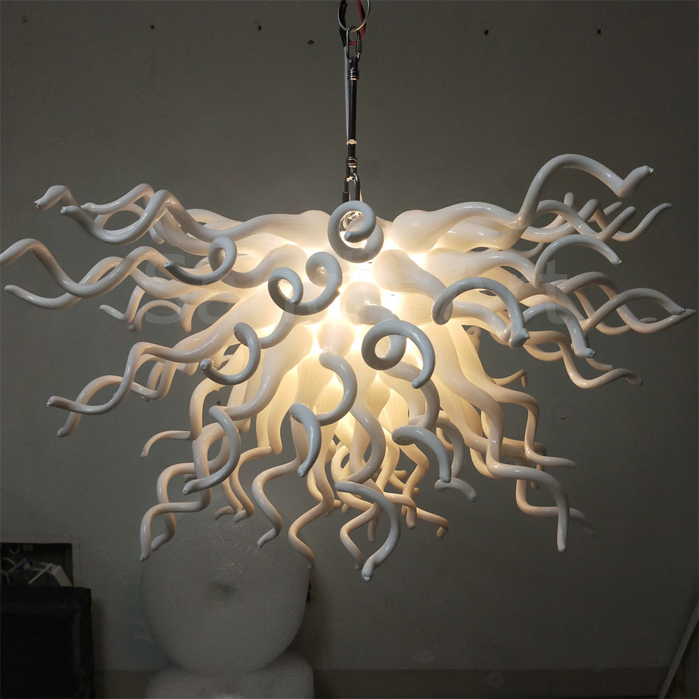 Fashion design dining room lighting decoration egg white blown glass chandelier