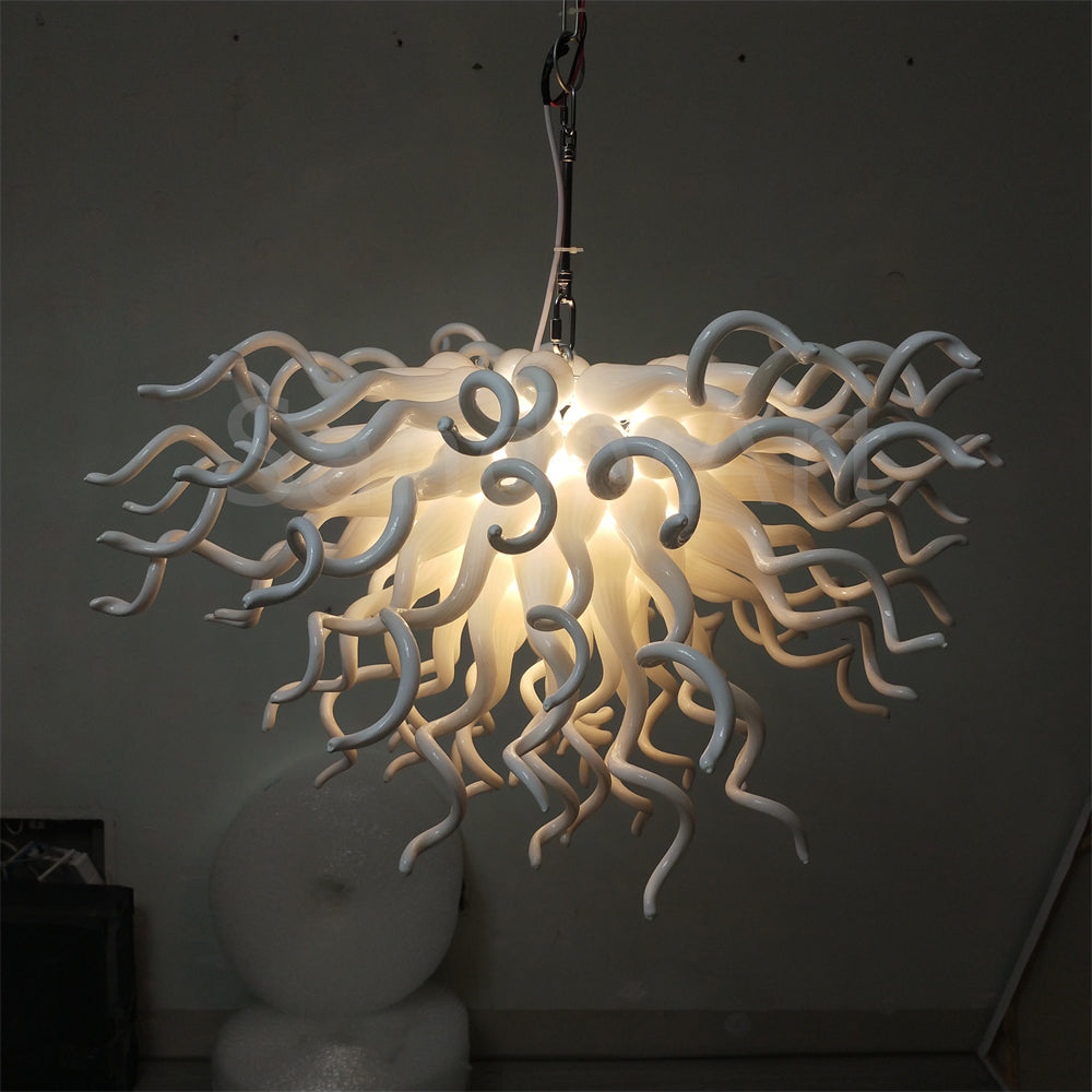 Fashion design dining room lighting decoration egg white blown glass chandelier