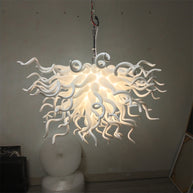 Fashion design dining room lighting decoration egg white blown glass chandelier