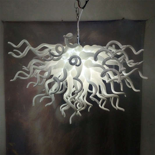 Fashion design dining room lighting decoration egg white blown glass chandelier