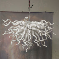 Fashion design dining room lighting decoration egg white blown glass chandelier