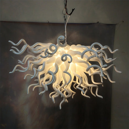 Fashion design dining room lighting decoration egg white blown glass chandelier