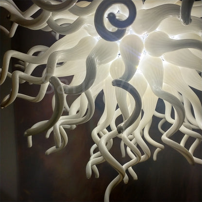 Fashion design dining room lighting decoration egg white blown glass chandelier