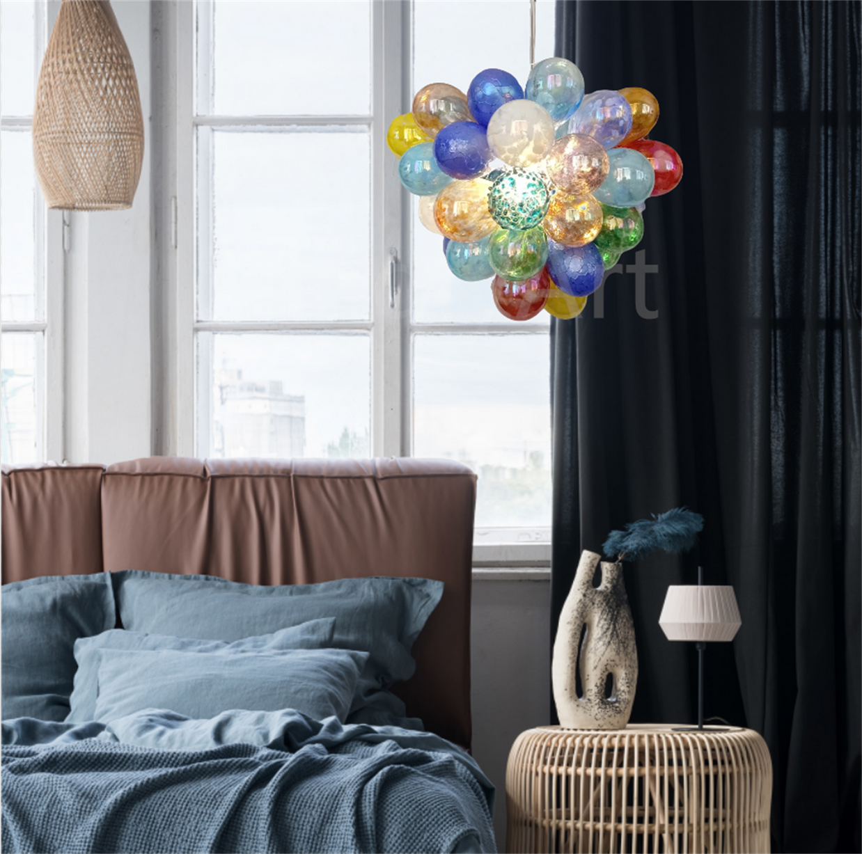 Hand made blown glass bubble chandelier colorful dining room lighting decoration