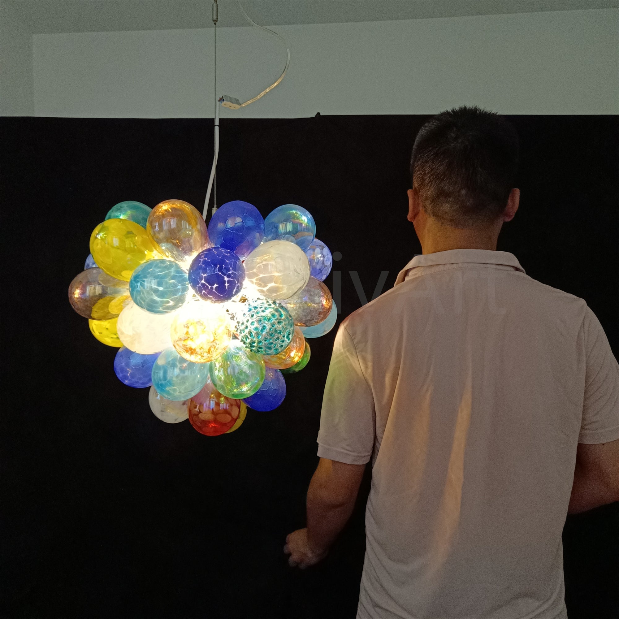 Hand made blown glass bubble chandelier colorful dining room lighting decoration