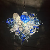 DIY hand blown glass chandelier blue with white color for dining room
