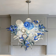 DIY hand blown glass chandelier blue with white color for dining room