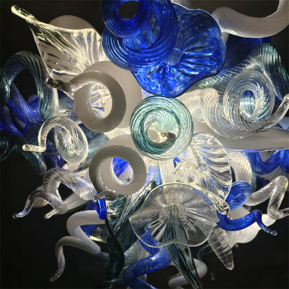 DIY hand blown glass chandelier blue with white color for dining room