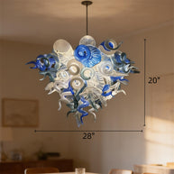 DIY hand blown glass chandelier blue with white color for dining room