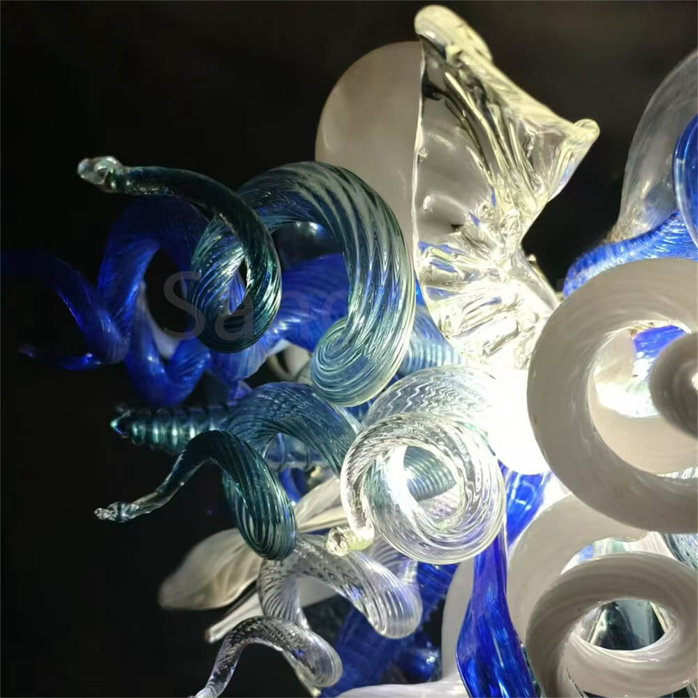 DIY hand blown glass chandelier blue with white color for dining room