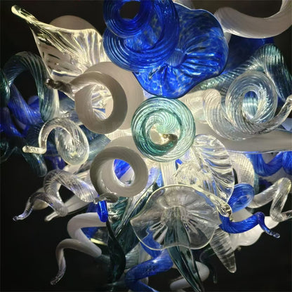 DIY hand blown glass chandelier blue with white color for dining room