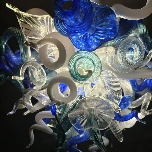 DIY hand blown glass chandelier blue with white color for dining room
