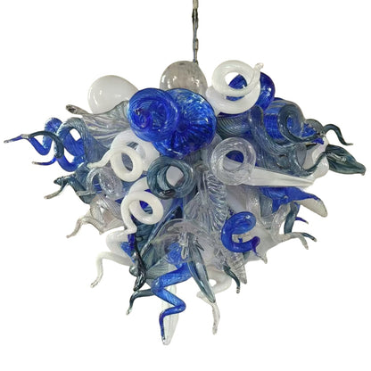DIY hand blown glass chandelier blue with white color for dining room