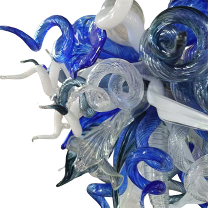 DIY hand blown glass chandelier blue with white color for dining room