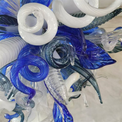 DIY hand blown glass chandelier blue with white color for dining room