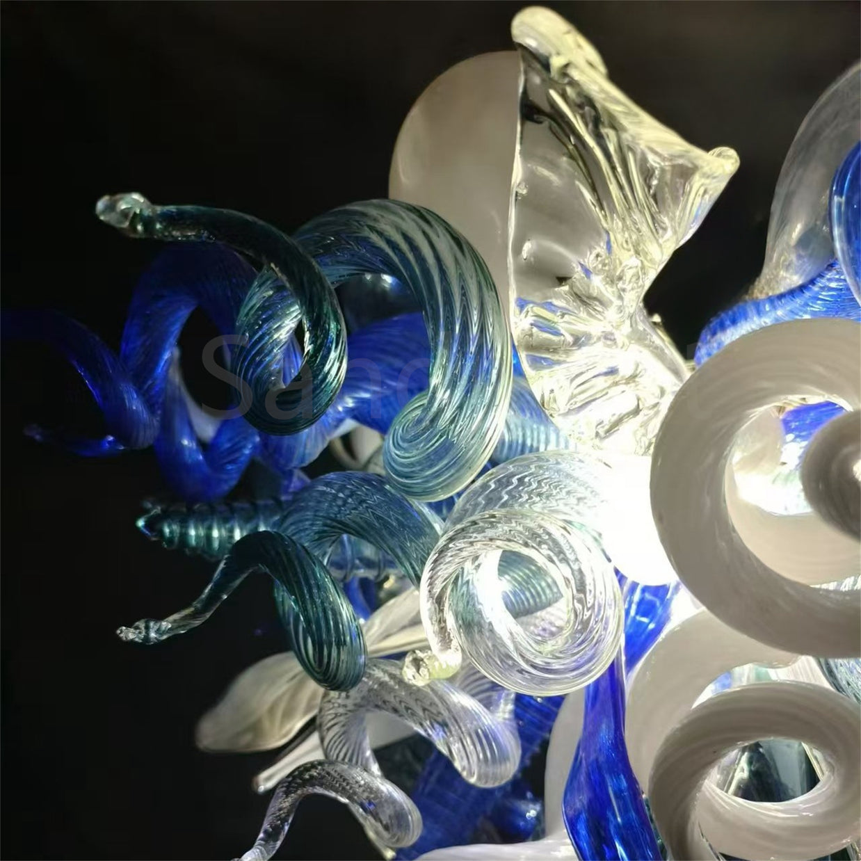 DIY hand blown glass chandelier blue with white color for dining room