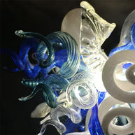DIY hand blown glass chandelier blue with white color for dining room