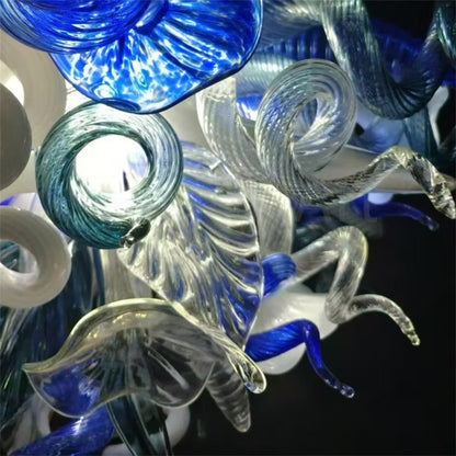 DIY hand blown glass chandelier blue with white color for dining room