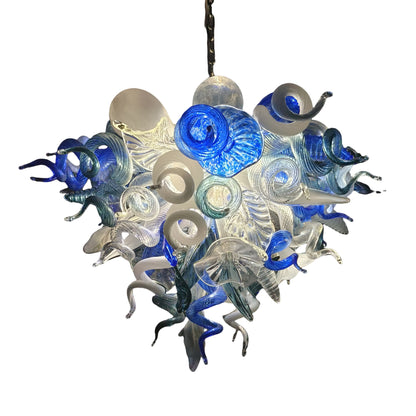 DIY hand blown glass chandelier blue with white color for dining room