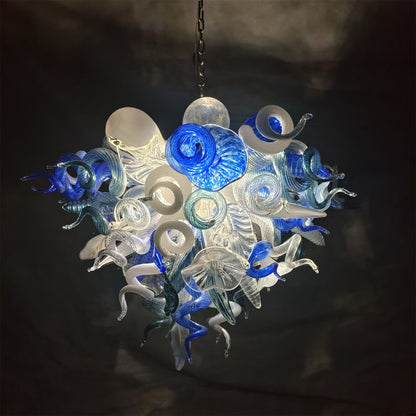 DIY hand blown glass chandelier blue with white color for dining room
