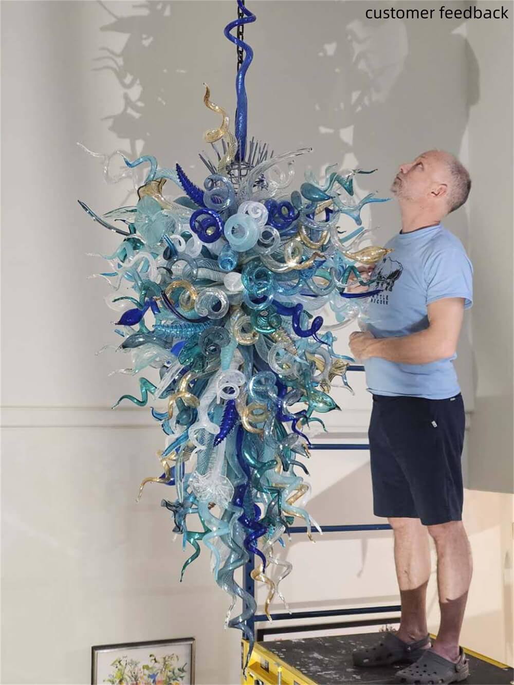Big blown glass chandelier project for hotel villa decoration custom design
