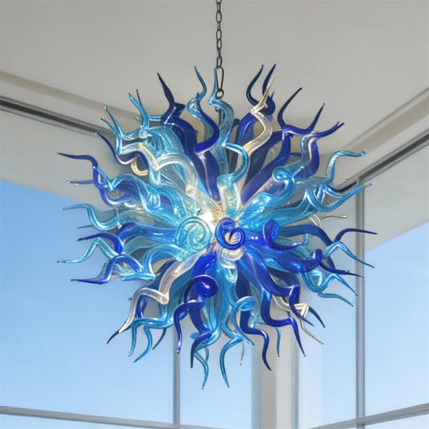 Light blue with dark blue blown glass chandelier round shape