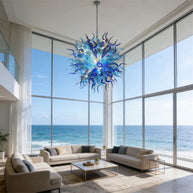 Light blue with dark blue blown glass chandelier round shape