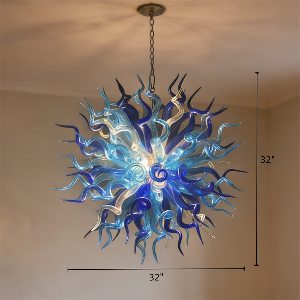 Light blue with dark blue blown glass chandelier round shape