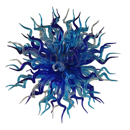 Light blue with dark blue blown glass chandelier round shape