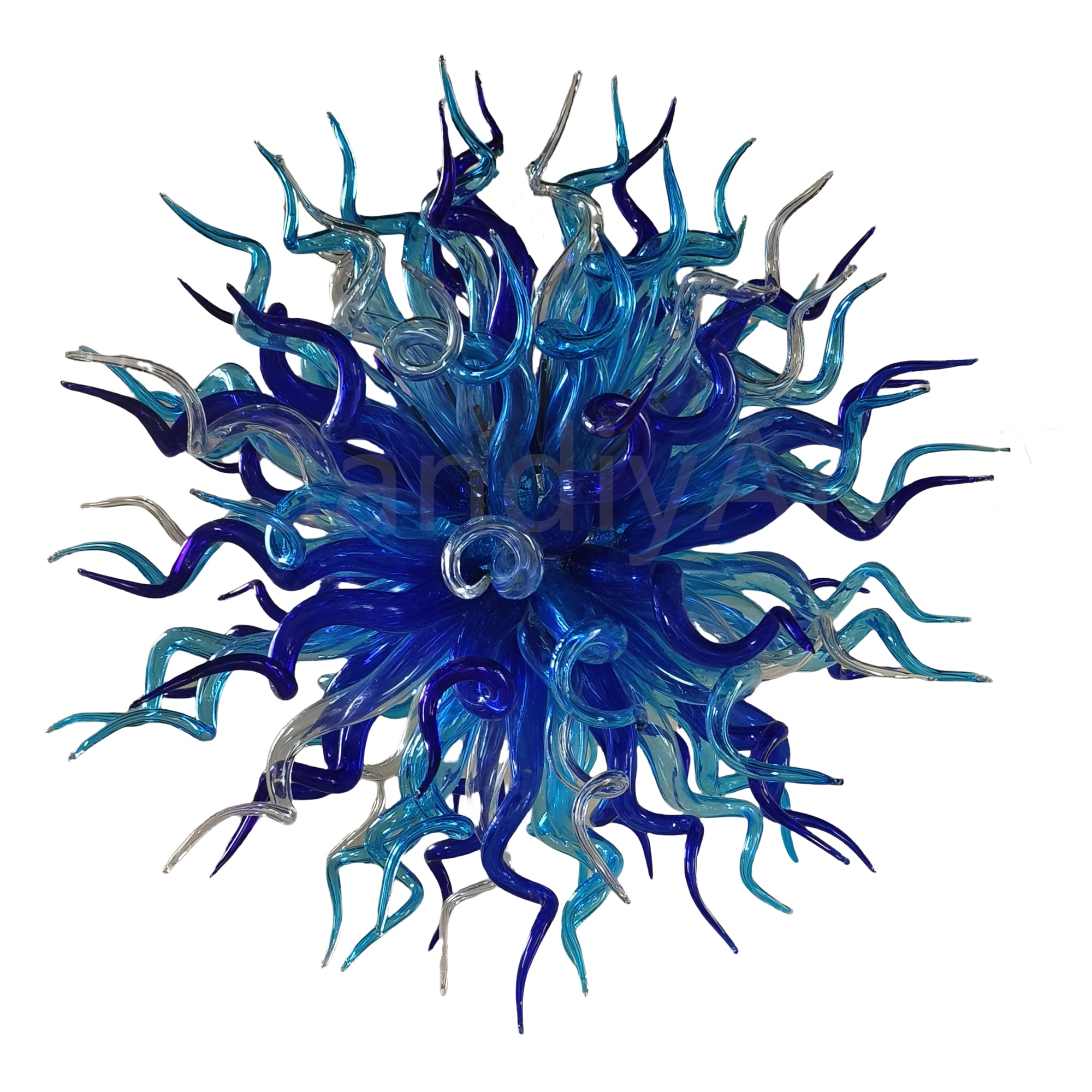 Light blue with dark blue blown glass chandelier round shape