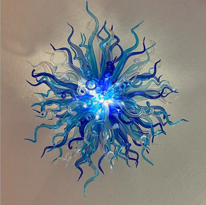 Light blue with dark blue blown glass chandelier round shape