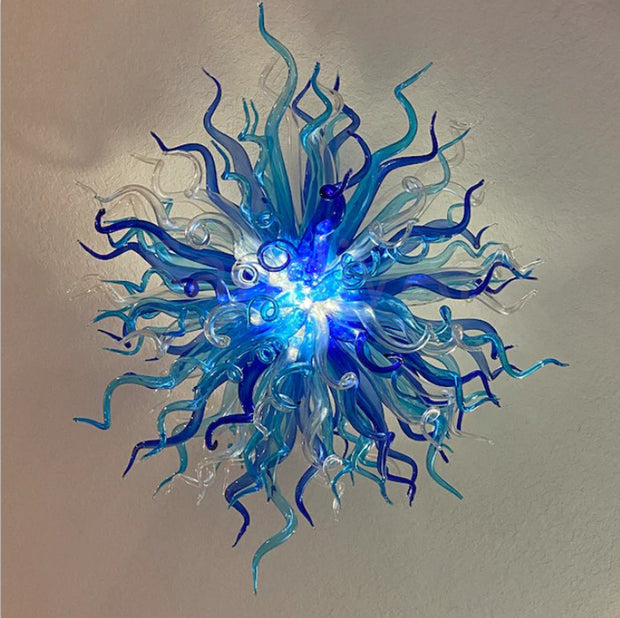 Light blue with dark blue blown glass chandelier round shape