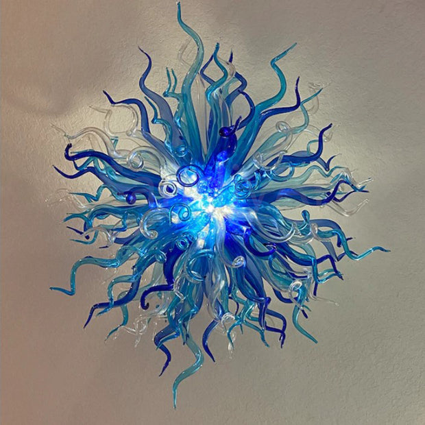 Light blue with dark blue blown glass chandelier round shape