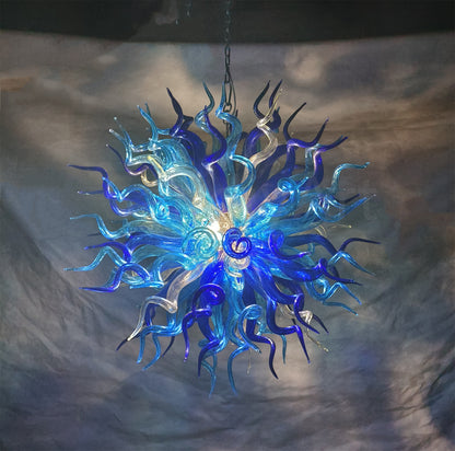 Light blue with dark blue blown glass chandelier round shape