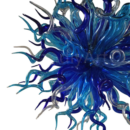 Light blue with dark blue blown glass chandelier round shape