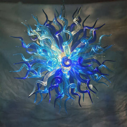 Light blue with dark blue blown glass chandelier round shape