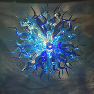 Light blue with dark blue blown glass chandelier round shape