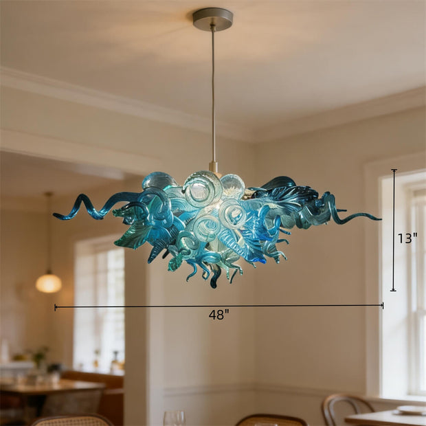 Ocean blue blown glass chandelier custom color and shape