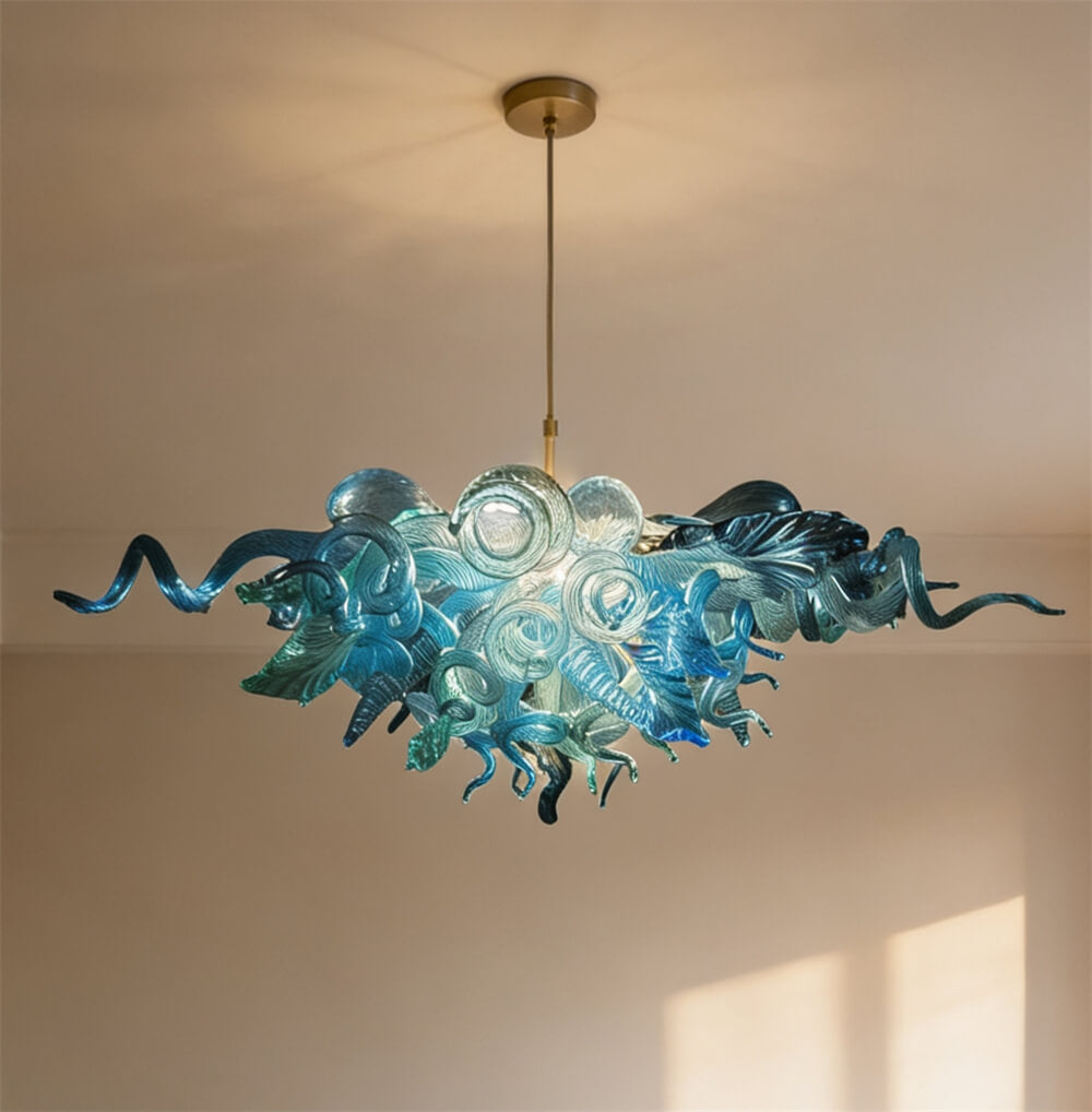 Ocean blue blown glass chandelier custom color and shape