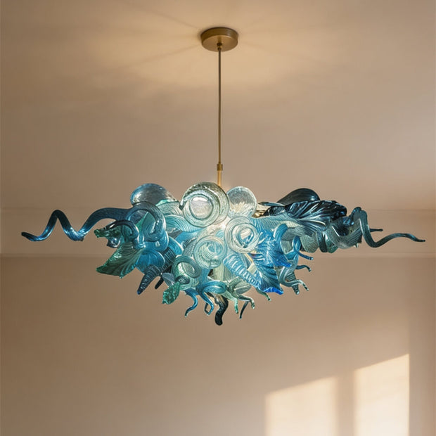 Ocean blue blown glass chandelier custom color and shape