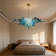 Ocean blue blown glass chandelier custom color and shape