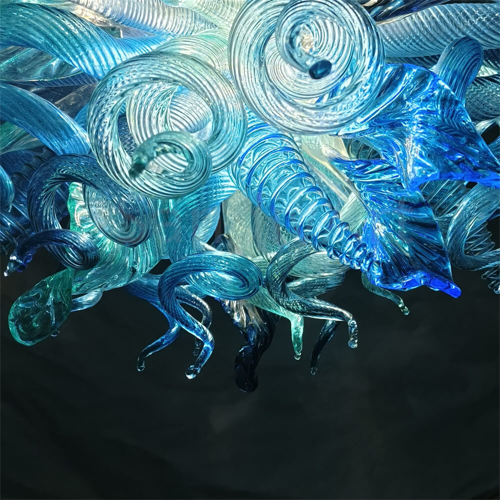 Ocean blue blown glass chandelier custom color and shape