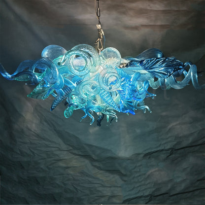 Ocean blue blown glass chandelier custom color and shape