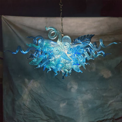 Ocean blue blown glass chandelier custom color and shape