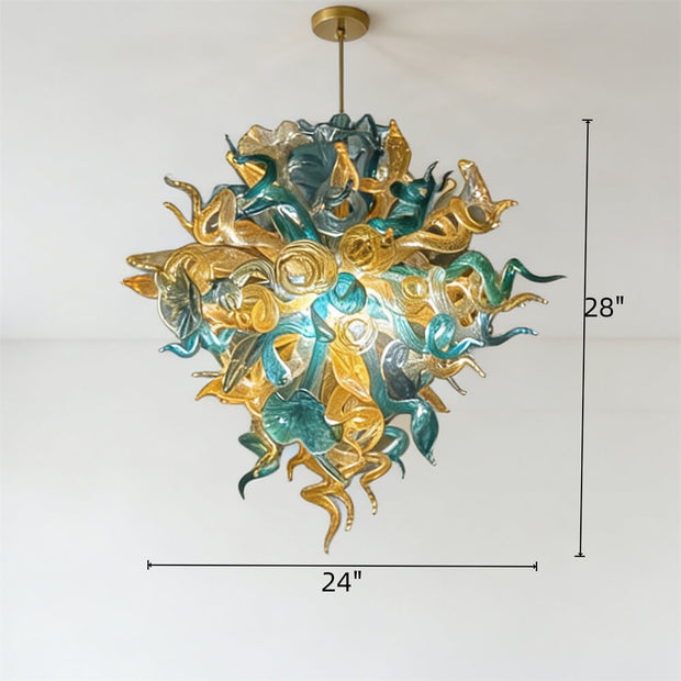Gold and teal color glass chandelier luxury style lighting custom