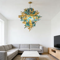 Gold and teal color glass chandelier luxury style lighting custom